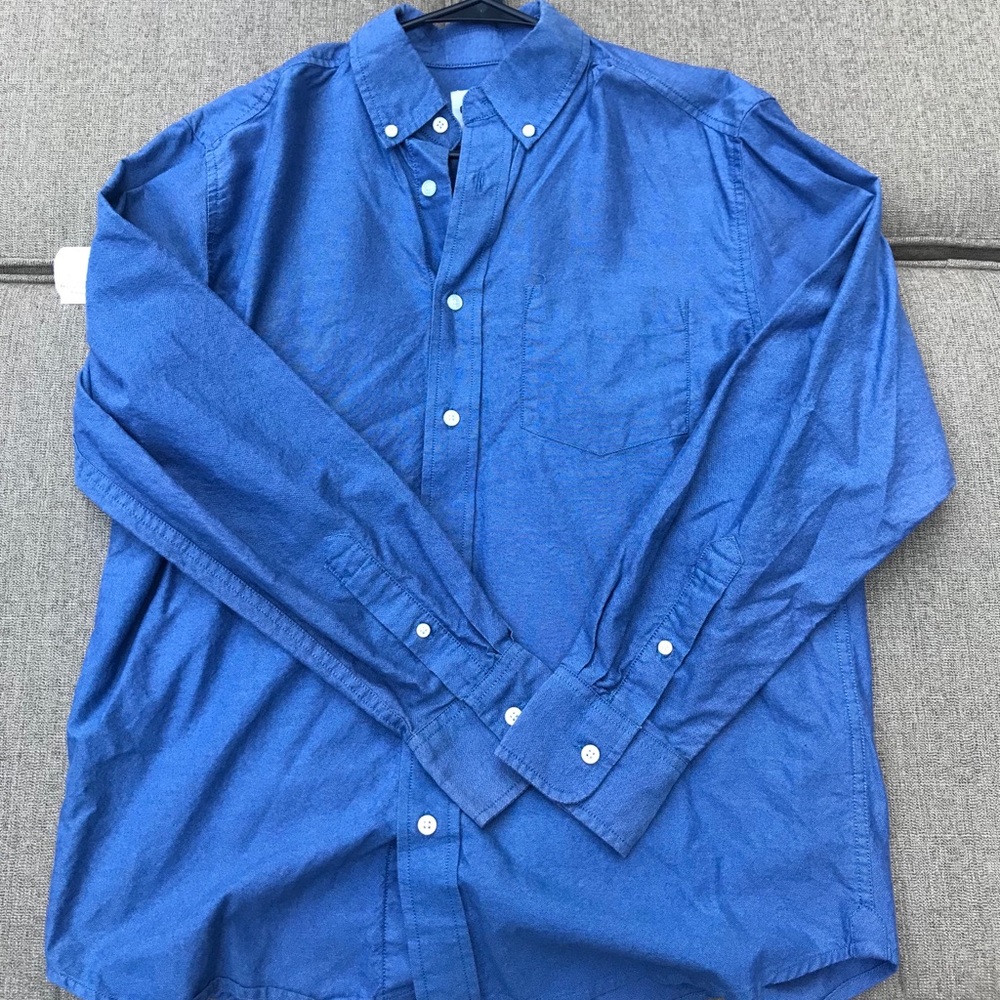 blue long sleeve button up